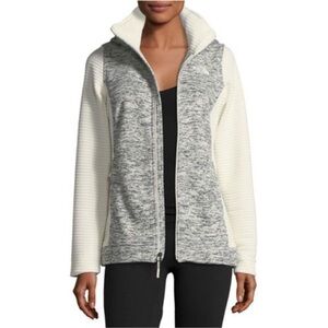 The North‎ Face Indi Rib-Knit Women's Zip Fleece / Jacket Gray Cream Size S